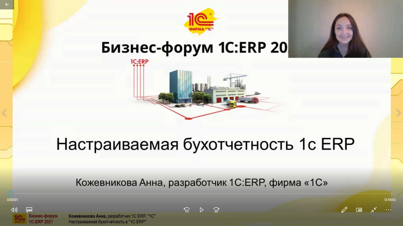 Настраиваемая бухотчетность в «1С:ERP» (Бизнес-форум 1С:ERP онлайн 17  ноября 2021 г., Кожевникова Анна, «1С»)