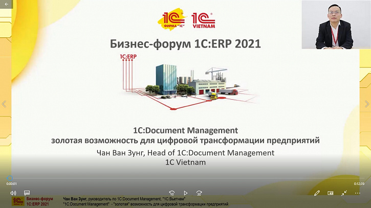 «1С:Document Management» – «золотая» возможность для цифровой трансформации предприятий (Бизнес-форум 1С:ERP онлайн 17 ноября 2021 г., Чан Ван Зунг, «1С:Вьетнам»)