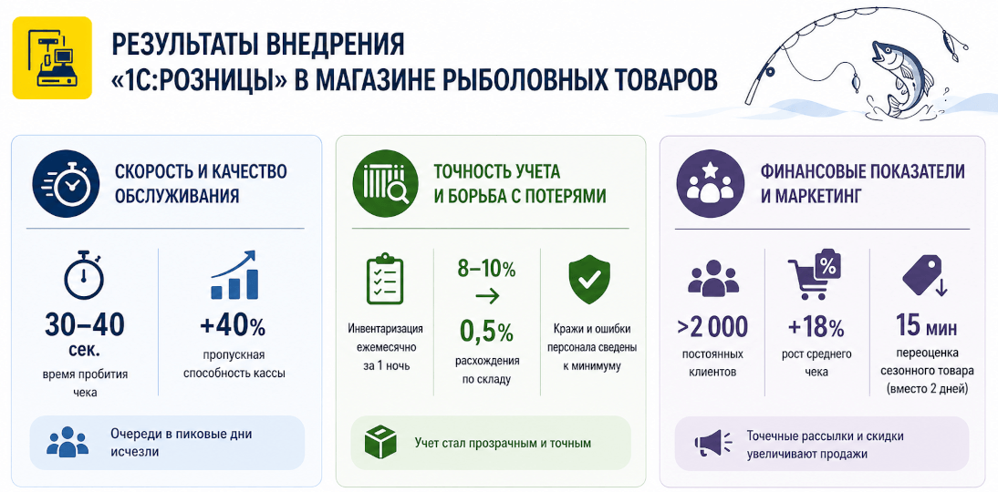 Как экономично навести порядок в рыболовном магазине с помощью «1С:Розницы» базовой версии и сократить время на переоценку с 2 дней до 15 минут