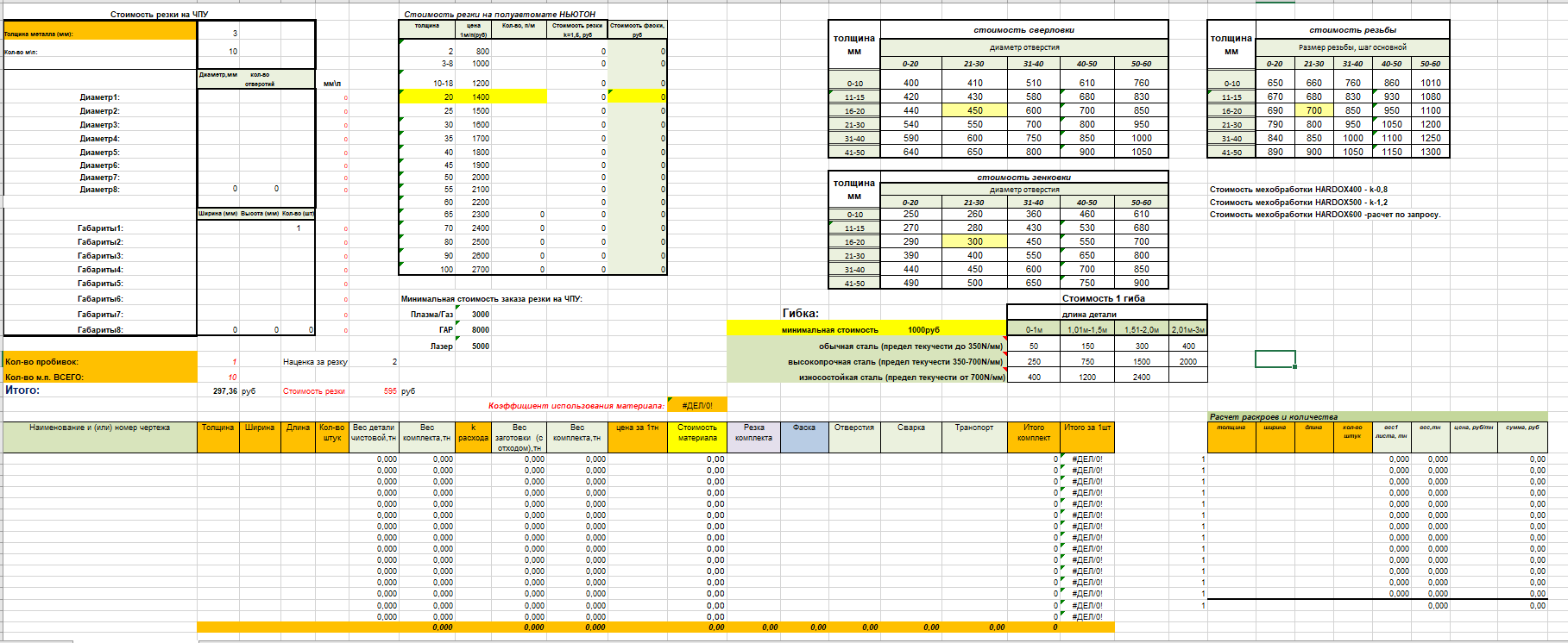 Как создать волшебную турбо-кнопку в 1С, чтобы не терять клиентов, Так выглядит файл, в котором менеджеры рассчитывали индивидуальные заказы